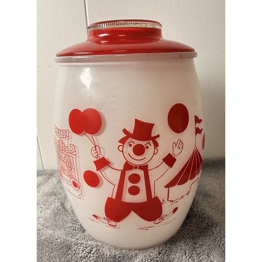 Vintage Bartlett Collins Glass Circus Clown Cookie Jar With Lid Collectible